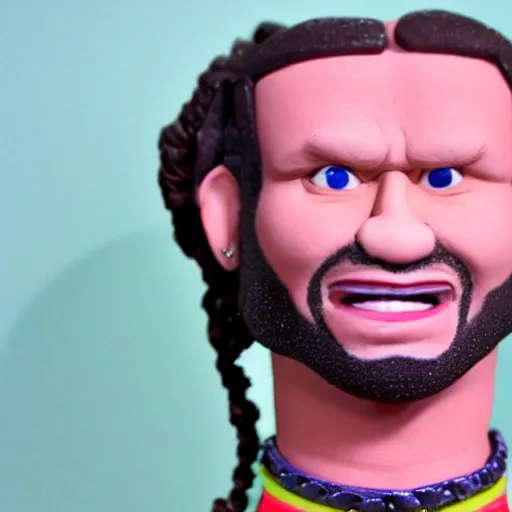 Image similar to jody highroller, made of clay, as a claymation character