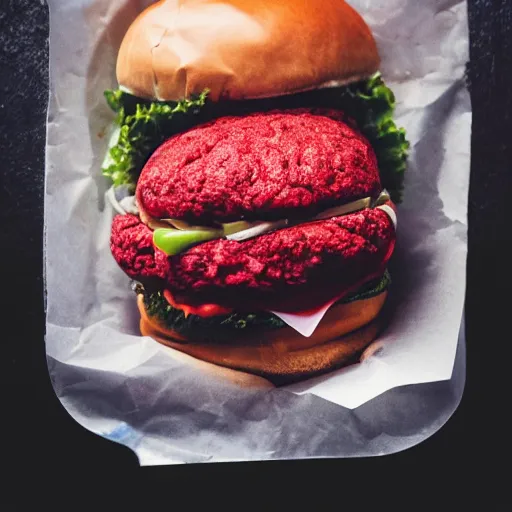 Image similar to blood vessels with burger floating inside.