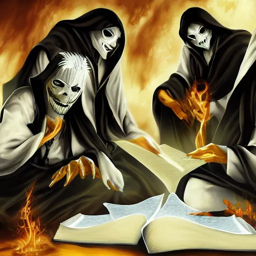 Prompt: soul reapers reading books, high definition, 16k resolution, concept art, digital art