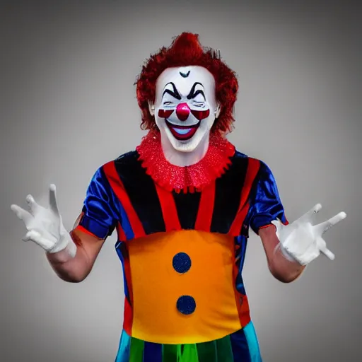 Prompt: Harry Kane dressed as a clown, 8k, extreme detail, studio light, dramatic, sharp focus,