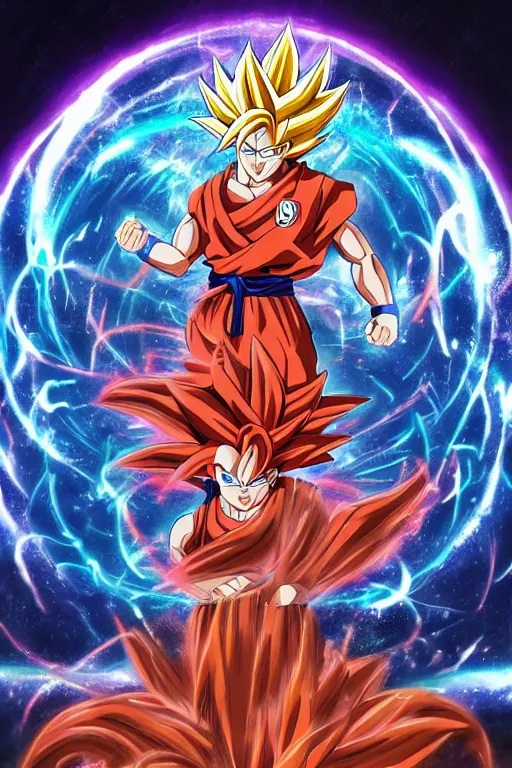 Male Anime Character Goku Super Saiyan 4 in the center, Stable Diffusion