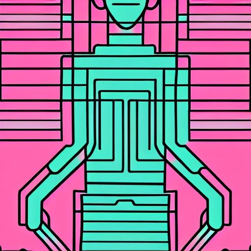 Image similar to illustration of a human form made of pink patch cables, using a large modular synthesizer