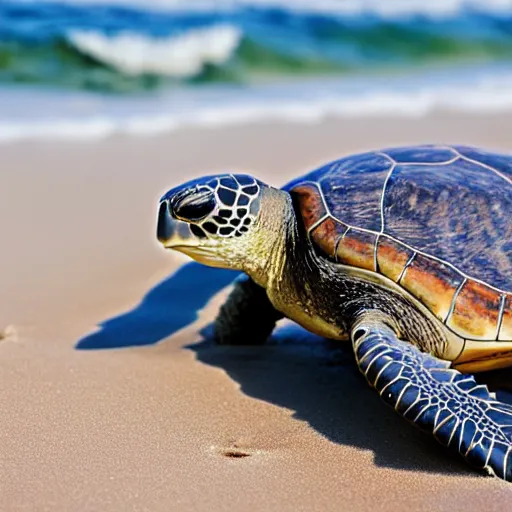Prompt: a sea turtle on the beach