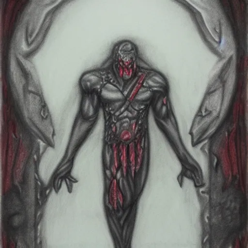 Prompt: BLOOD GOD, PENCIL painting