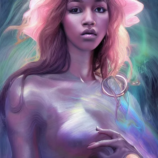 Prompt: dream portrait of KSI, dreamy and ethereal, expressive pose, big pink eyes, exciting expression, fantasy, intricate, elegant, many rainbow bubbles, rose tones, highly detailed, digital painting, artstation, concept art,cyberpunk wearing, smooth, sharp focus, illustration, art by artgerm and greg rutkowskiand alphonse mucha,Salvador Dali.