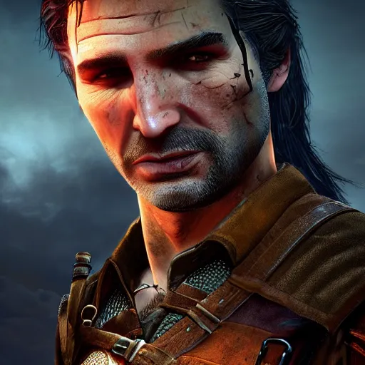 Image similar to nathan drake!!! as the witcher, the witcher 3, geralt of rivia