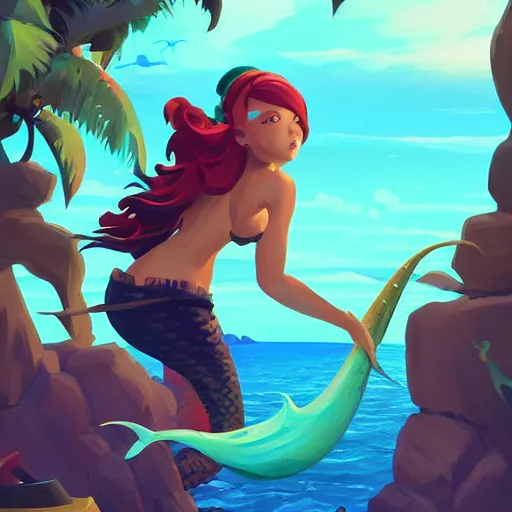 Image similar to painting jack the pirate mermaid on sea of thieves game avatar hero smooth face median photoshop filter cutout vector behance hd by jesper ejsing, by rhads, makoto shinkai and lois van baarle, ilya kuvshinov, rossdraws, illustration, art by ilya kuvshinov and gustav klimt