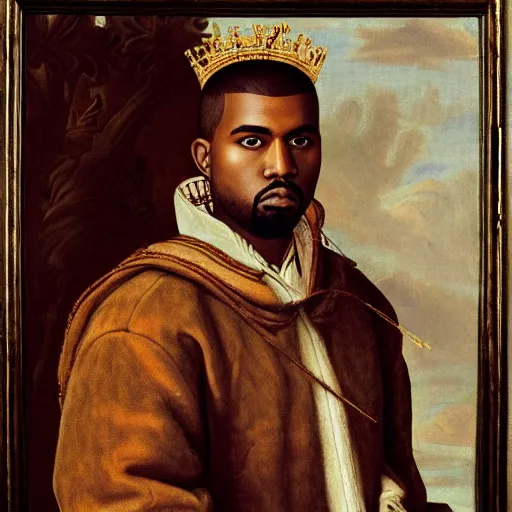 Prompt: a renaissance style portrait painting of kanye west as a king