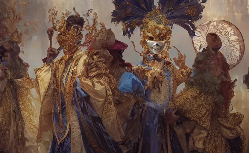 Image similar to the enchanted venice carnival dream with dancing masked people, behance hd artstation, by artgerm, greg rutkowski, alphonse mucha