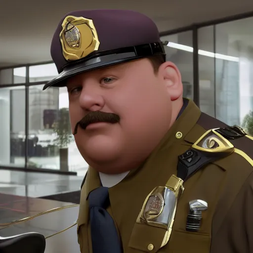 Image similar to paul blart mall cop, hyperrealistic, concept art, octane render, unreal engine 5, path tracing, advanced technology, soft lighting, ruined, alien, high quality, highly detailed, 8 k, complementary colors, cgsociety