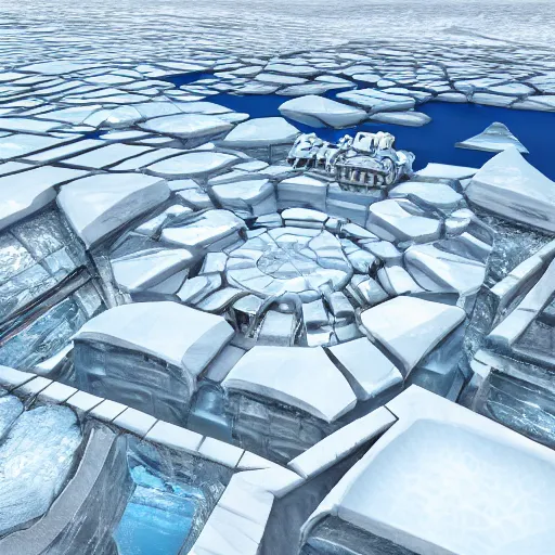 Image similar to ice city in 2 0 8 0, antarctica, technology, highly details, fantasy, zoom out, landscape, 4 k