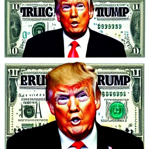 Image similar to donald trump in a 1 dollar bill