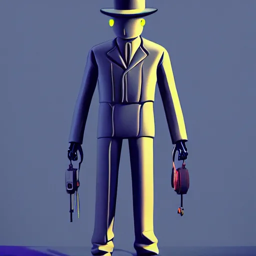Image similar to Robot detective with hat and trenchcoat by beeple, film noir