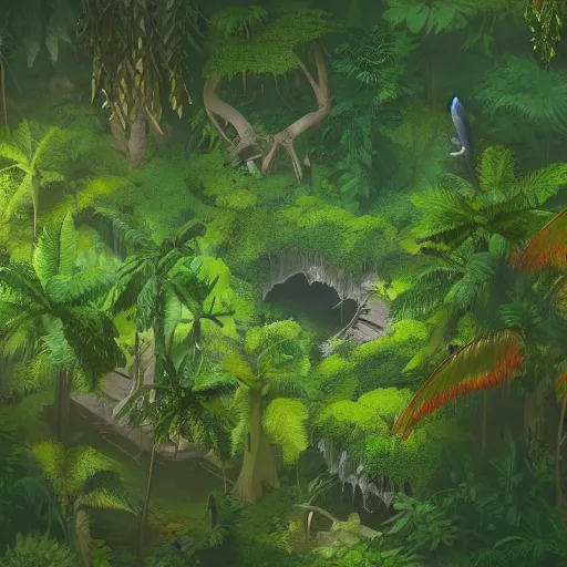 Prompt: tropical forest in game by Greg Rutkowski. isometric view