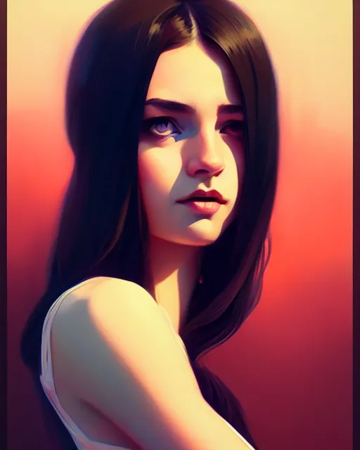 Image similar to stylized portrait by aykutmakut of an artistic pose, composition, young cute serious fancy lady, cinematic moody colors, realistic shaded, fine details, realistic shaded lighting poster by ilya kuvshinov, magali villeneuve, artgerm, jeremy lipkin and michael garmash and rob rey