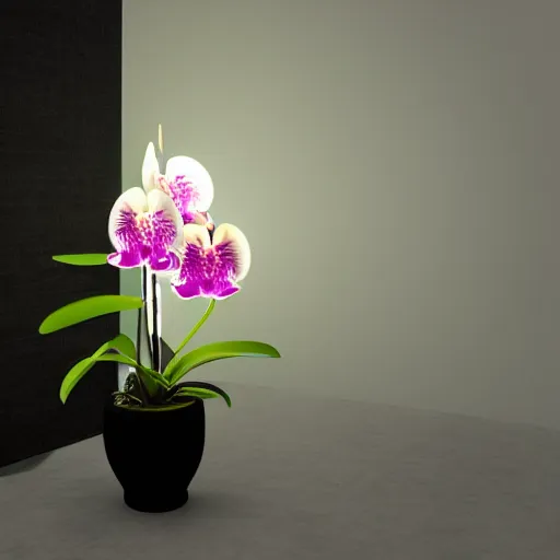 Image similar to orchid glowing in the dark, unreal engine, octane render