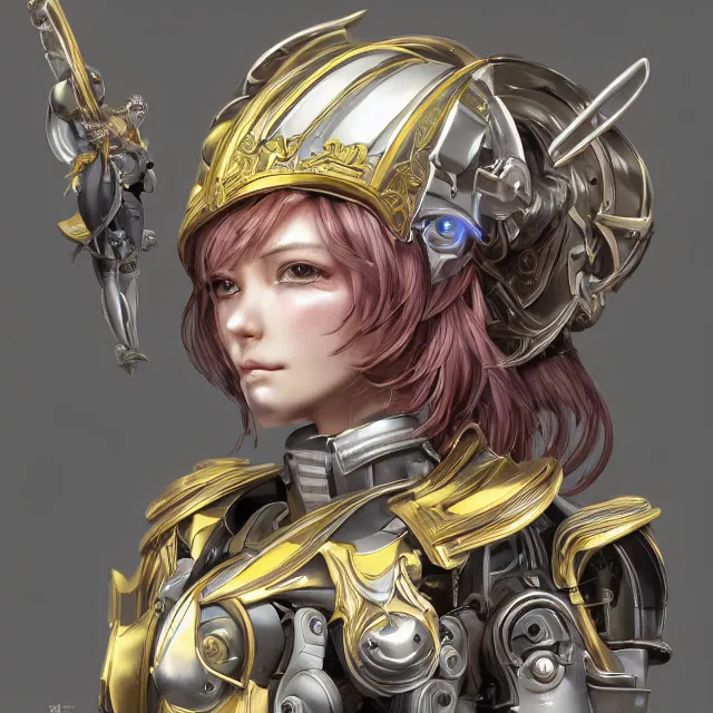 Image similar to studio portrait of lawful good colorful female holy mecha paladin absurdly beautiful, elegant, young sensual gravure idol, ultrafine hyperrealistic detailed face illustration by kim jung gi, irakli nadar, intricate linework, sharp focus, bright colors, matte, octopath traveler, final fantasy, unreal engine highly rendered, global illumination, radiant light, intricate environment