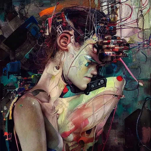 Image similar to woman in a vr headset, cyberpunk in the style of adrian ghenie, esao andrews, jenny saville, surrealism, dark art by james jean, takato yamamoto