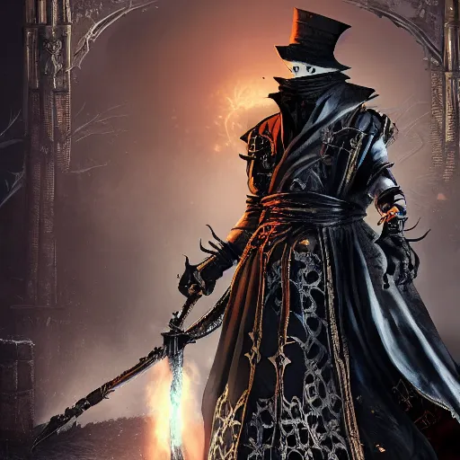 Image similar to Magic the gathering card of Male Victorian Gothic Ninja, with text, hd, intricate, bloodborne, 8k, digital art