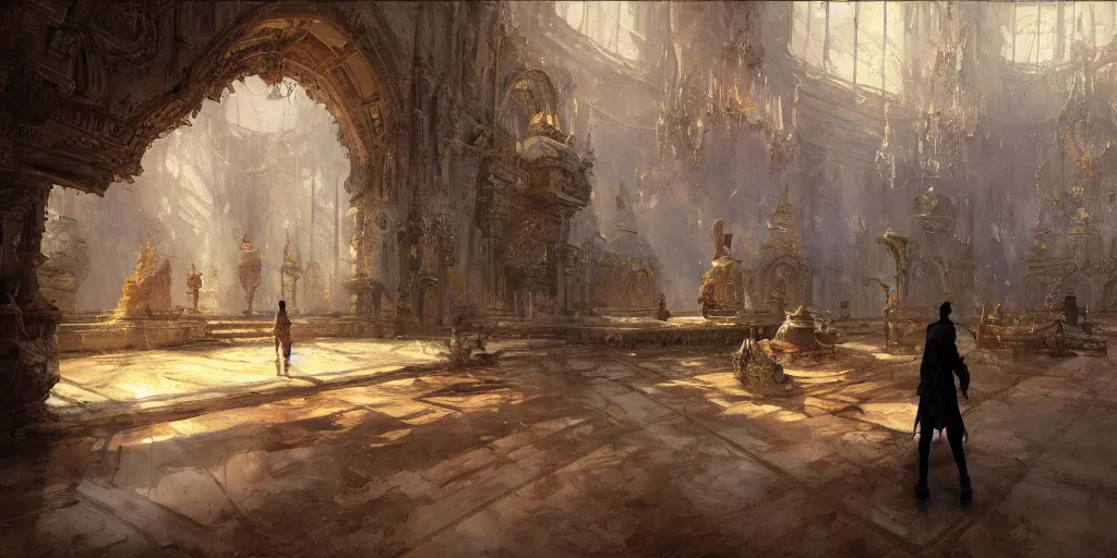 Prompt: inside an incredible palace, craig mullins, matte painting, artstation