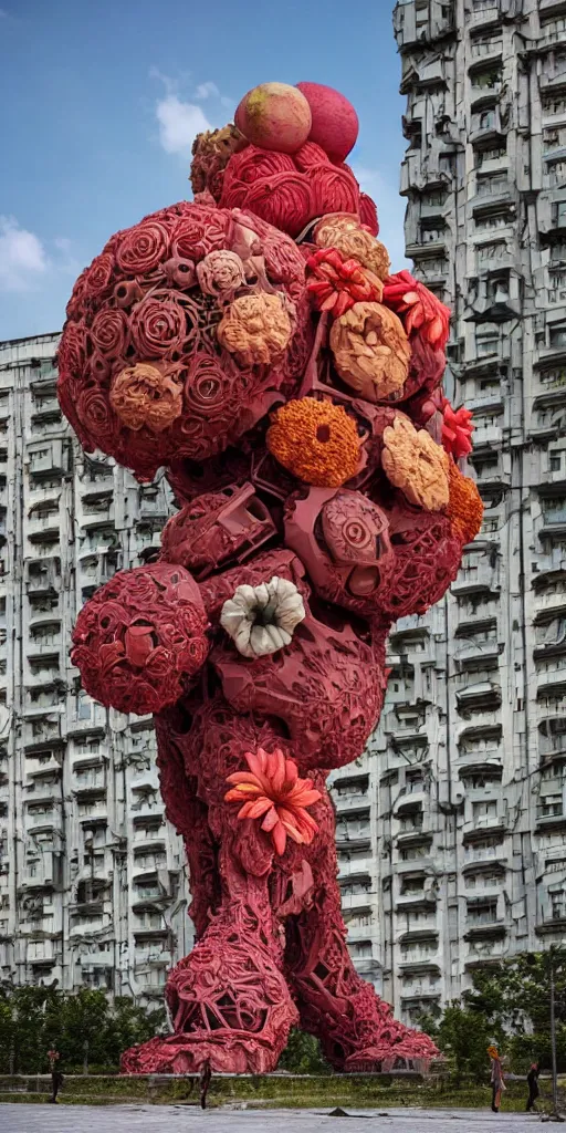 Image similar to colossal grotesque flower made from unfulfilled communist dreams in the middle of abandoned post soviet constructivist cityscape, Stalinist architecture, ultradetailed, Intricate by Hayao Miyazaki and Josan Gonzalez and Makoto Shinkai and Giuseppe Arcimboldo and Wes Anderson