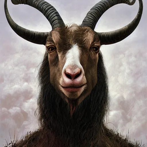 Image similar to vladimir putin, anthropomorphic bald prehistoric goat, putin is hybrid goat, toothless, horror, macabre by donato giancola and greg rutkowski and wayne barlow and zdzisław beksinski, realistic face, digital art