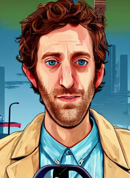 Image similar to a portrait of thomas middleditch as gta 5 cover art