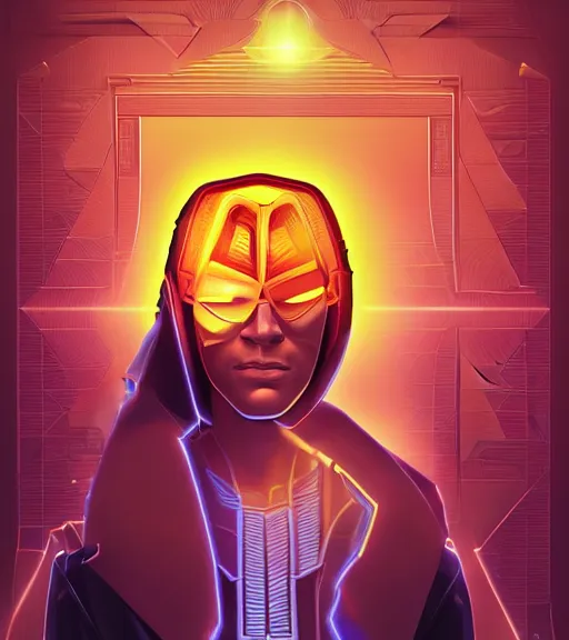 Image similar to symmetry!! egyptian prince of technology, solid cube of light, hard edges, product render retro - futuristic poster scifi, lasers and neon circuits, brown skin man egyptian prince, intricate, elegant, highly detailed, digital painting, artstation, concept art, smooth, sharp focus, illustration, dreamlike, art by artgerm