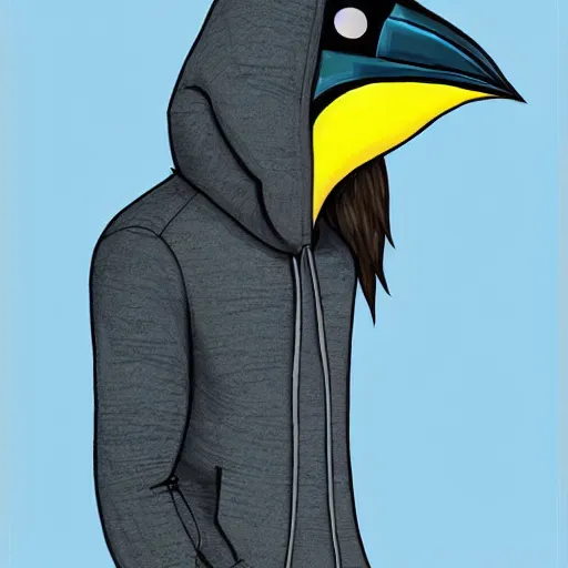 Image similar to portrait digital art. humanoid furry! anthro, anthro, anthro, avian, avian, avian!!! fursona, bird, bird, bird!!! digital art! trending on artstation! subject wearing hoodie and jeans!! subject is female!! female!!! big beak, big beak, big beak!!! blue feathers!! birdfolk!! owlkin!! Character design by charlie bowater, ross tran, artgerm, and makoto shinkai!!! detailed!!!