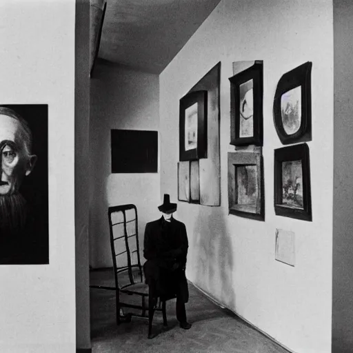 Prompt: underexposed photo of Marcel Duchamp in a room with an ancient machine, Kodachrome, Edward Weston and Gustave Doré, archival pigment print, contemporary art