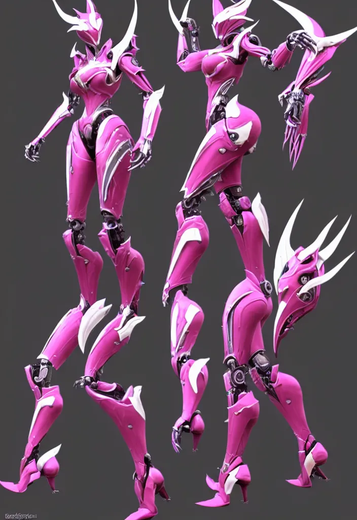 Image similar to exquisite full body shot of a beautiful stunning saryn prime warframe, that's a beautiful stunning anthropomorphic robot female dragon with metal cat ears, cute elegant pose, robot cat paws for feet, thick warframe legs, detailed arms, sharp claws, slick pink armor, streamlined white armor, long elegant tail, two arms, two legs, long tail, detailed warframe fanart, destiny fanart, macro art, dragon art, furry art, realistic digital art, warframe art, Destiny art, furaffinity, DeviantArt, artstation, 3D realistic, 8k HD, octane render