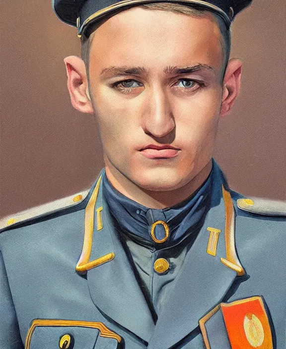 Image similar to portrait of a handsome young german policeman in berlin, art by denys tsiperko and manuel sanjulian and bogdan rezunenko, hyperrealism