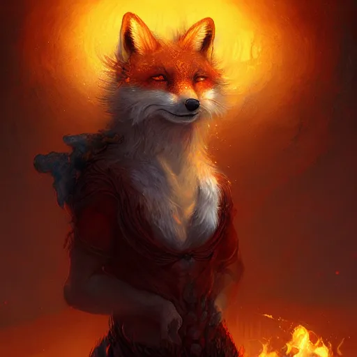 Image similar to anthropomorphic druidic fox in a vortex of flame, 8k resolution matte fantasy painting, cinematic lighting, DeviantArt Artstation, Jason Felix Steve Argyle Tyler Jacobson Peter Mohrbacher