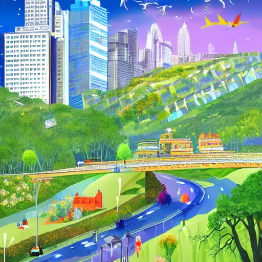 Image similar to City of the future in harmony with nature. Beautiful illustration.