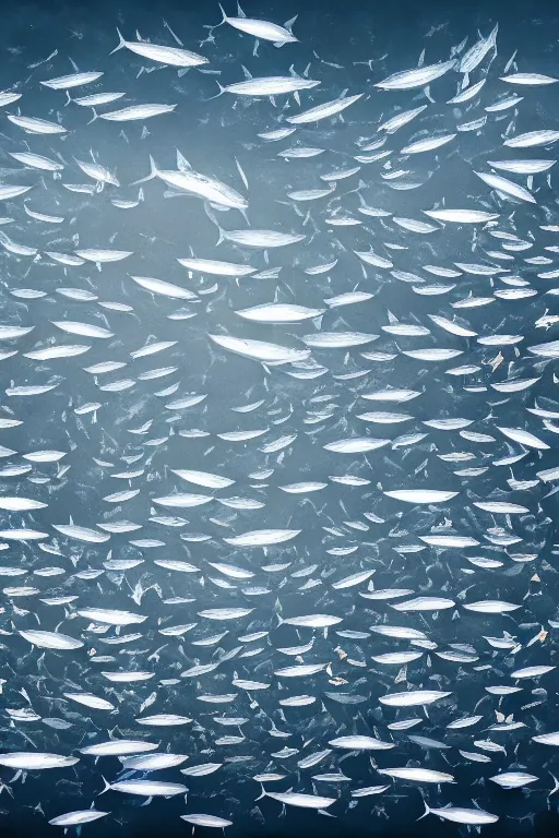 Image similar to a beautiful collage on paper of a school of mackerel, 8 k, frostbite 3 engine, cryengine, dof, trending on artstation, digital art, crepuscular ray