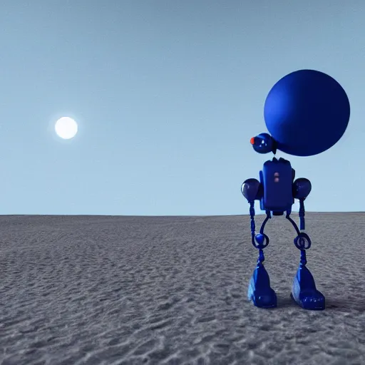 Image similar to the blue godot robot ponders looking up at the moon, vray