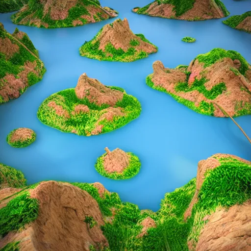 Image similar to 3d render overlooking fantasy valley floating islands