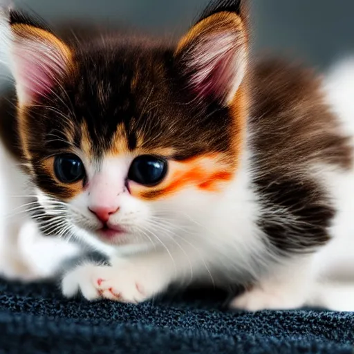 Image similar to cute kitten playing on mobile phone, orange and white