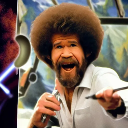 Prompt: bob ross screaming at painting of natalie portman in star wars