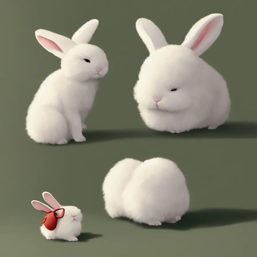 Image similar to Goro Fujita illustrating a lovely white fluffy bunny, with big ears on a plain background, art by Goro Fujita, sharp focus, highly detailed, ArtStation