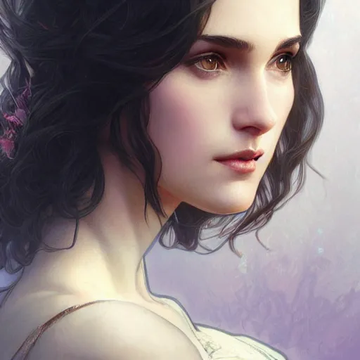 Prompt: beautiful young winona ryder, closeup, d & d, fantasy, intricate, elegant, highly detailed, digital painting, artstation, concept art, matte, sharp focus, illustration, art by artgerm and greg rutkowski and alphonse mucha