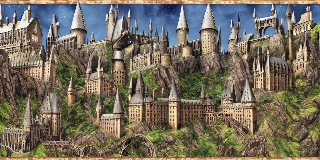 Image similar to Hogwarts as described in the Harry Potter books