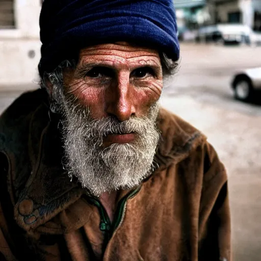 Image similar to portrait of a homeless billionaire, by Steve McCurry, clean, detailed, award winning