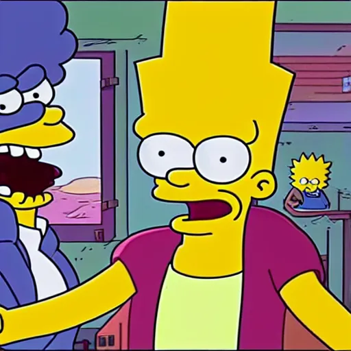 Image similar to The Simpsons take on Rick and Morty in an epic battle, anime style