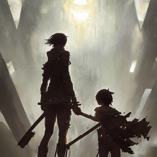 Image similar to shingeki no kyojin, art by greg rutkowski