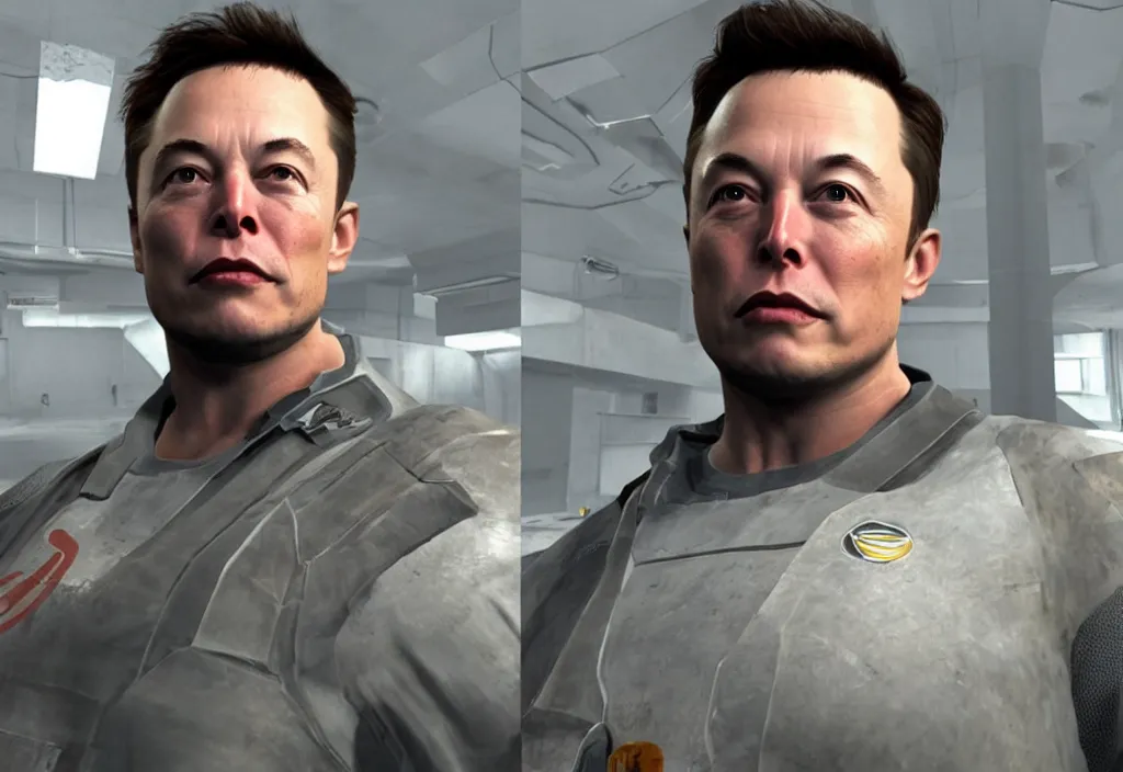 Image similar to elon musk in half life, elon musk in the video game half life, gameplay screenshot, close up, 3 d rendering. unreal engine. amazing likeness. very detailed.