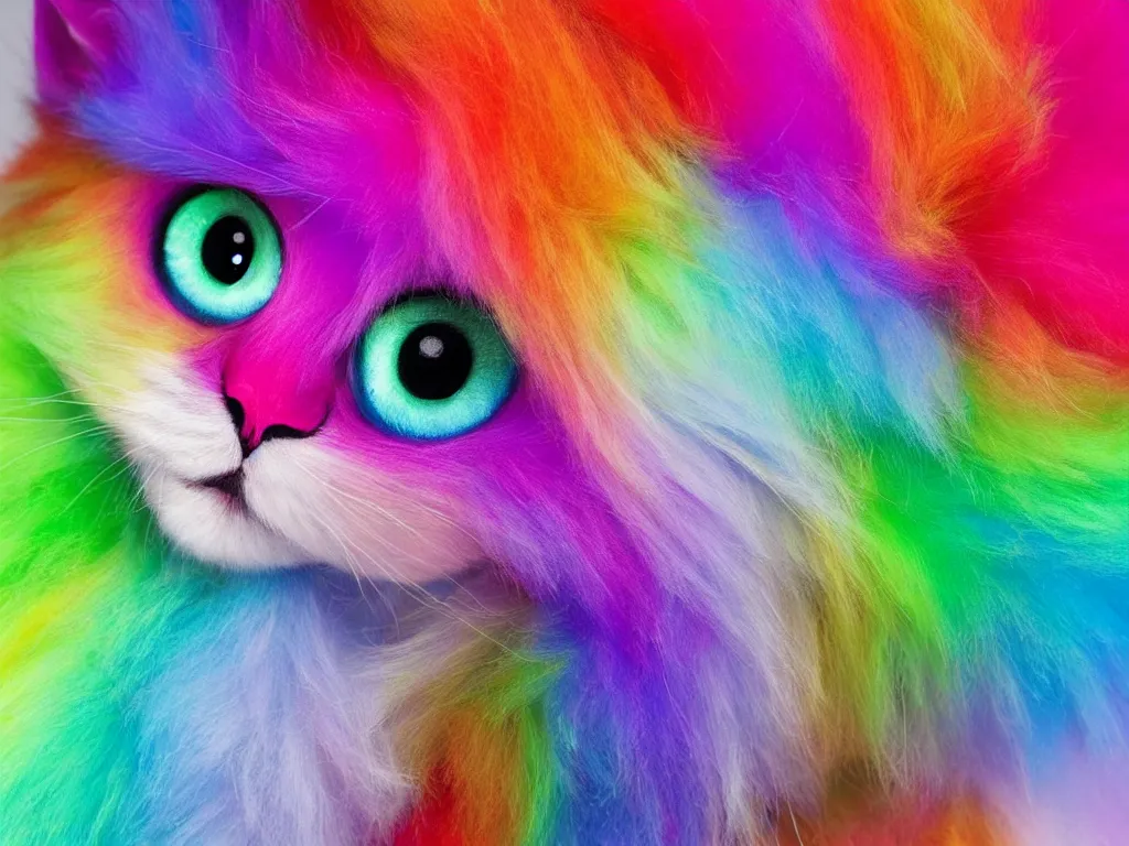 Prompt: cute and funny, rainbow fluffy cat by Rosina Wachtmeister, trend on artstation, vikiart, hyper reailstic, ultra detailed, cinematic, trending on artstation, Ultra detailed, hyper realistic 4k