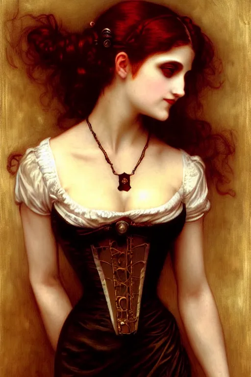 Image similar to steampunk victorian vampire painting by rossetti bouguereau, detailed art, artstation