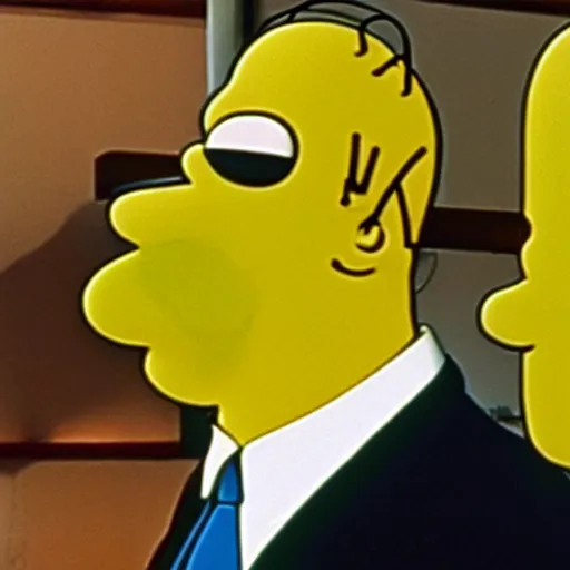 Prompt: A still of Homer Simpson in The Godfather (1972)