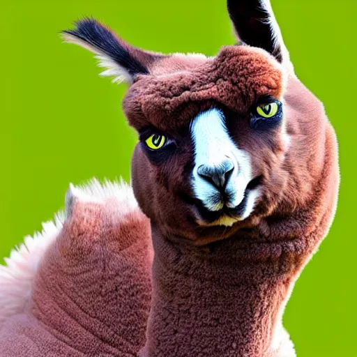 Image similar to a lama - cat - hybrid with a beak, animal photography, wildlife photo, award winning